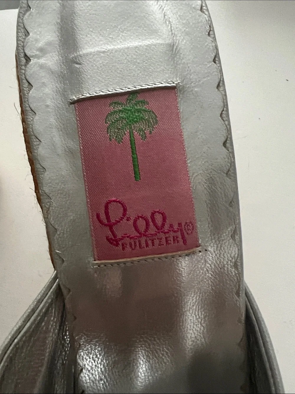 Lilly Pulitzer Metallic Silver Knot Slide Mules